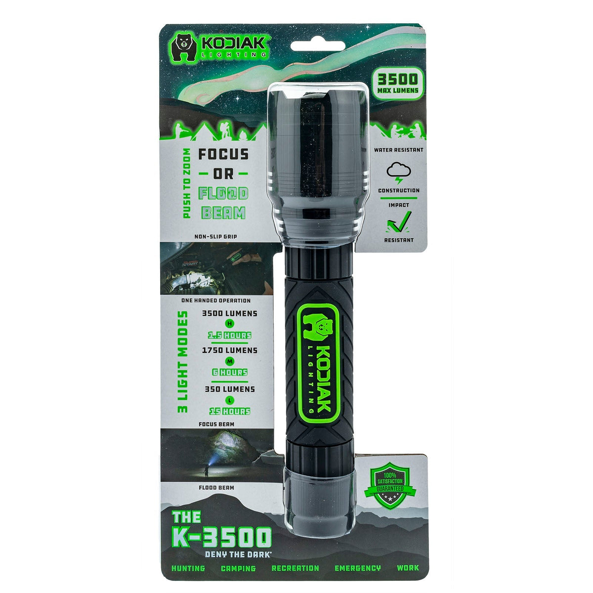 Kodiak® 3500 Lumen Rubber Grip Tactical Flashlight