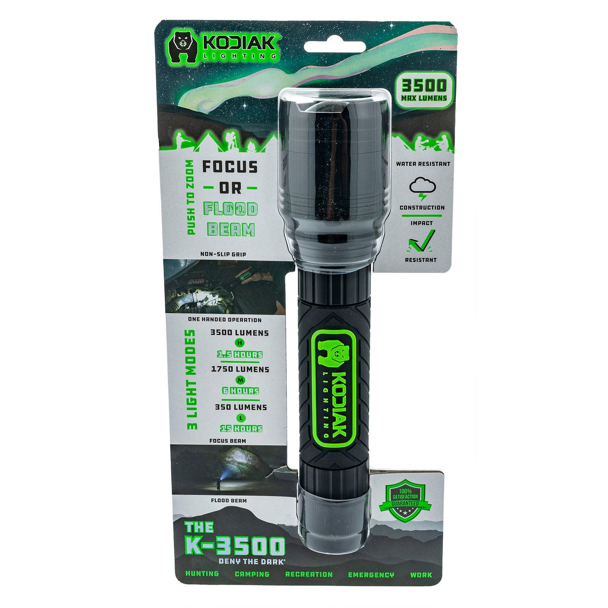 Kodiak® 3500 Lumen Rubber Grip Tactical Flashlight