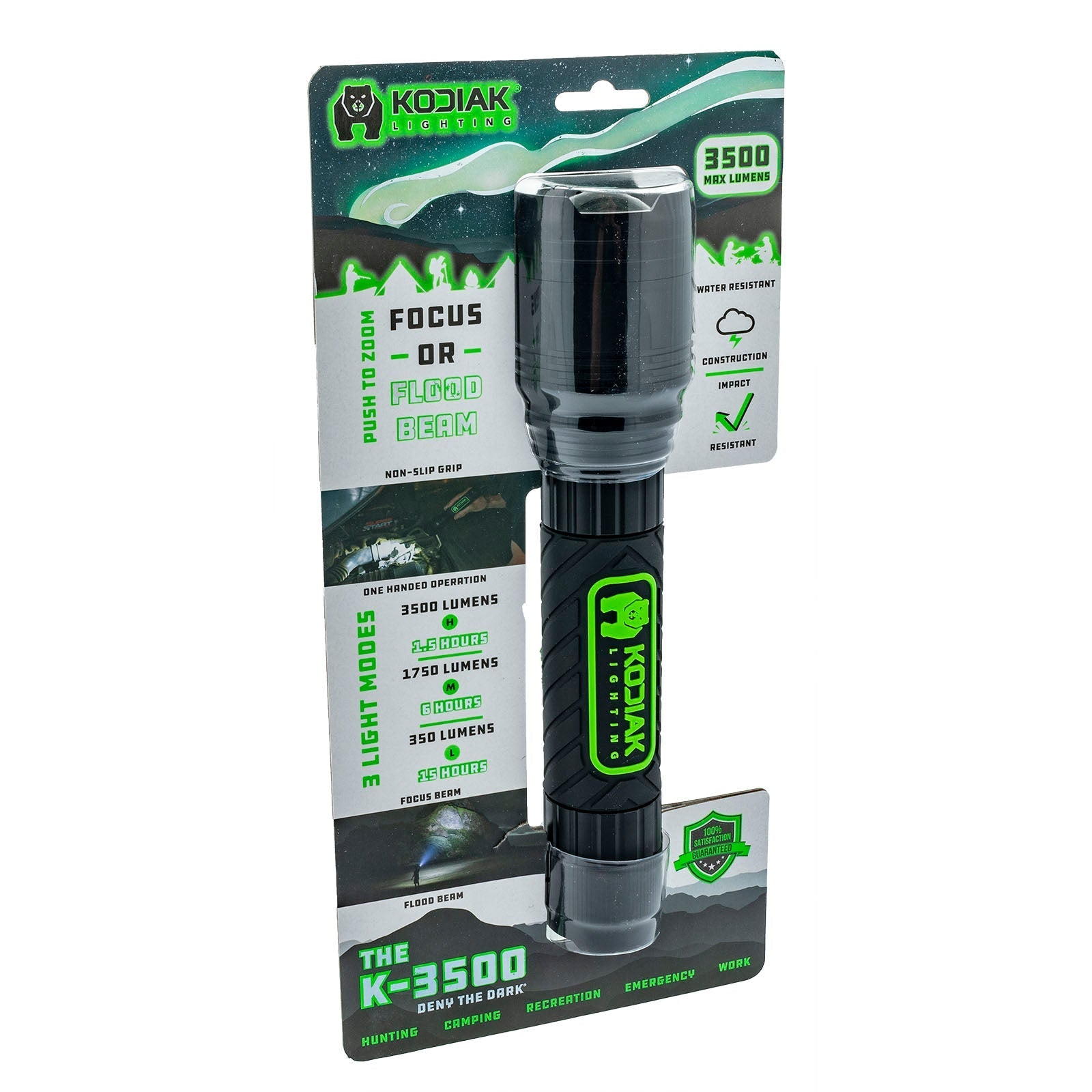 Kodiak® 3500 Lumen Rubber Grip Tactical Flashlight