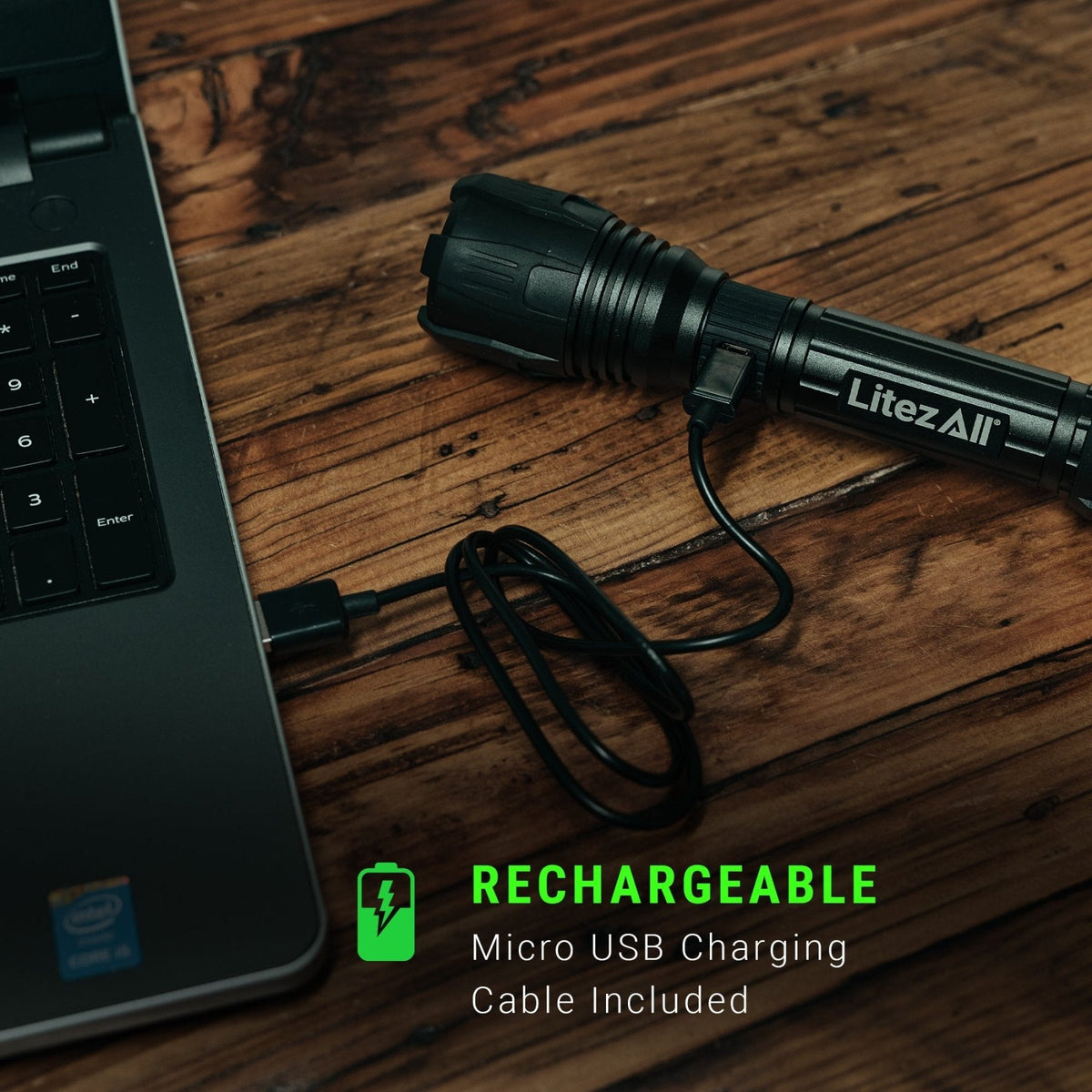 LitezAll® Nearly Invincible® 1000 Lumen Rechargeable Tactical Flashlight - LitezAll - 7