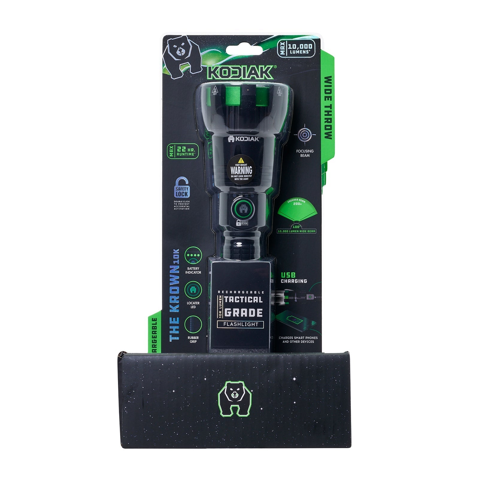 Kodiak® Krown Rechargeable 10000Lumen Tactical Flashlight with Power Bank