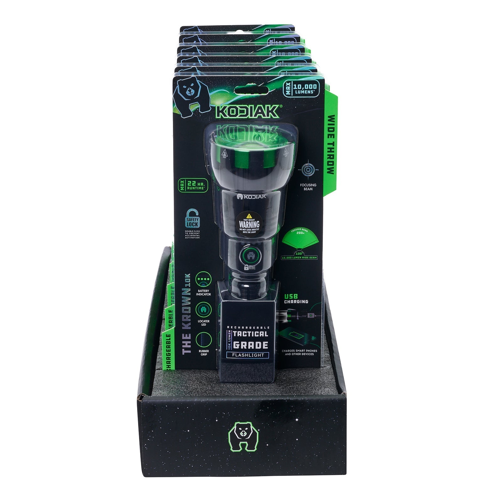 Kodiak® Krown Rechargeable 10000Lumen Tactical Flashlight with Power Bank