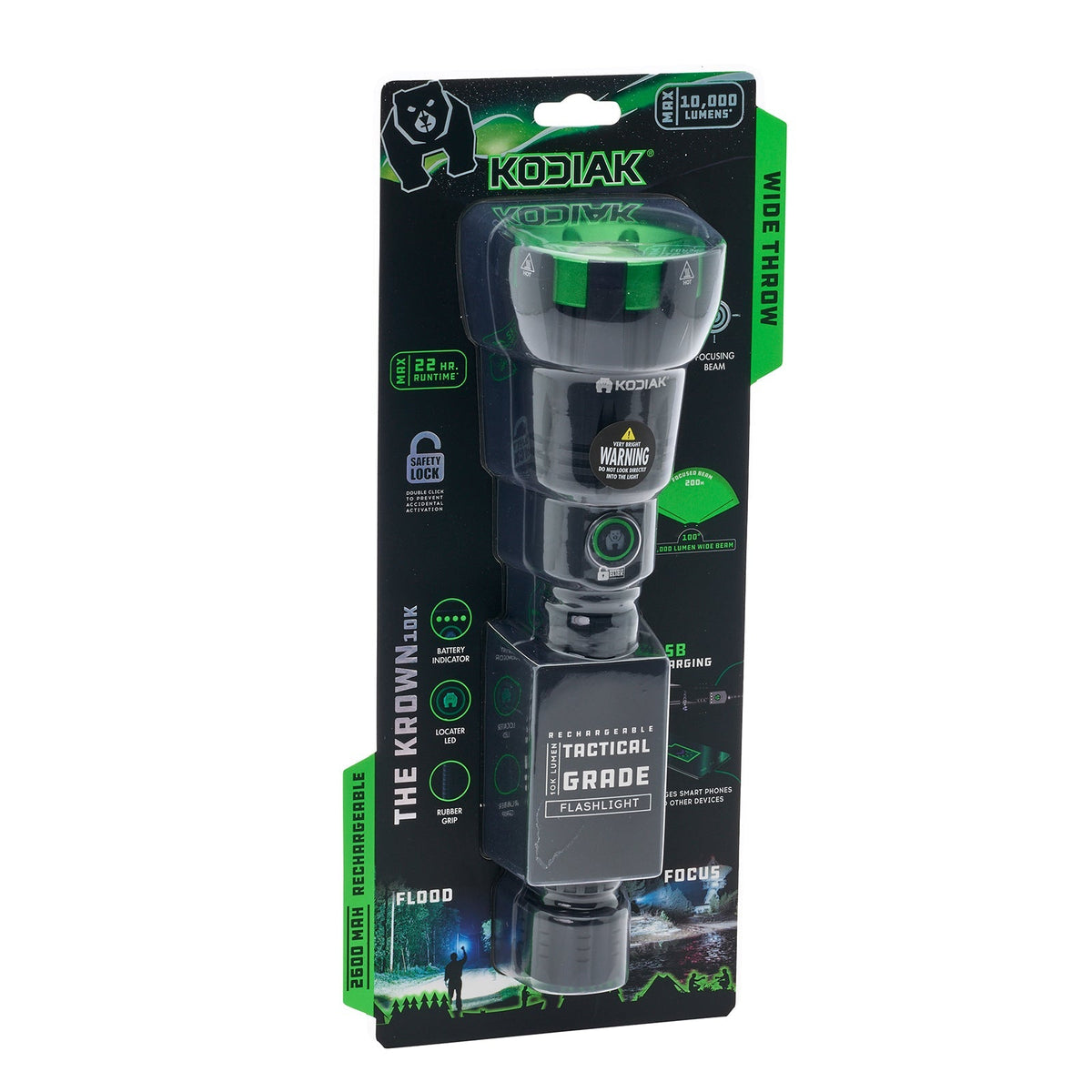 Kodiak® Krown Rechargeable 10000Lumen Tactical Flashlight with Power Bank