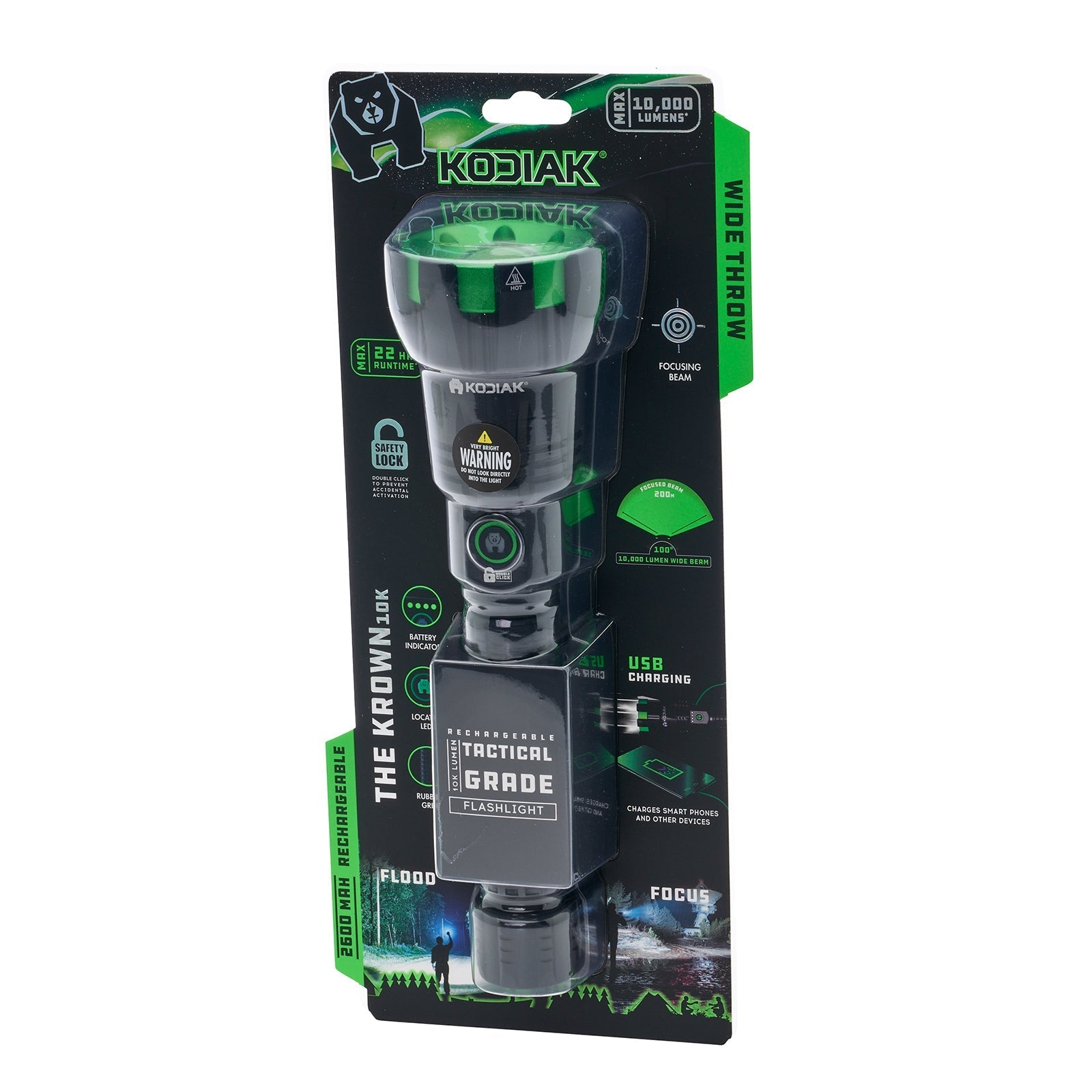 Kodiak® Krown Rechargeable 10000Lumen Tactical Flashlight with Power Bank