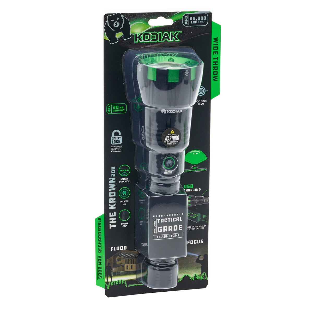 Kodiak® Krown Rechargeable 20000 Lumen Tactical Flashlight with Power Bank