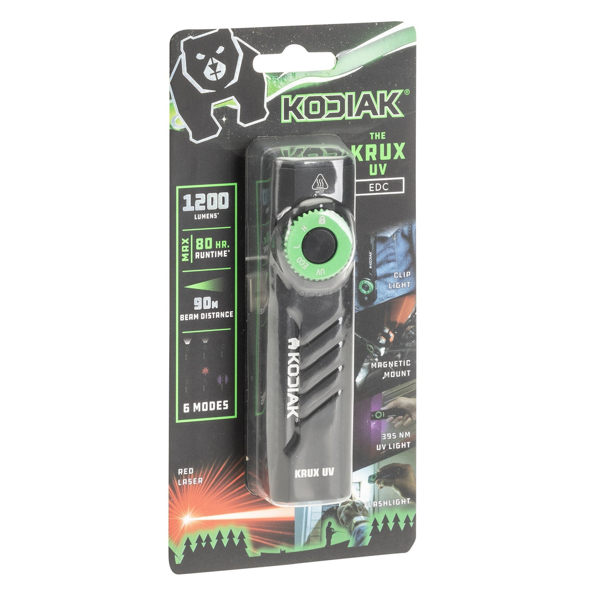 Kodiak® 1,200 Lumen Krux Rechargeable EDC Torch with UV & Laser