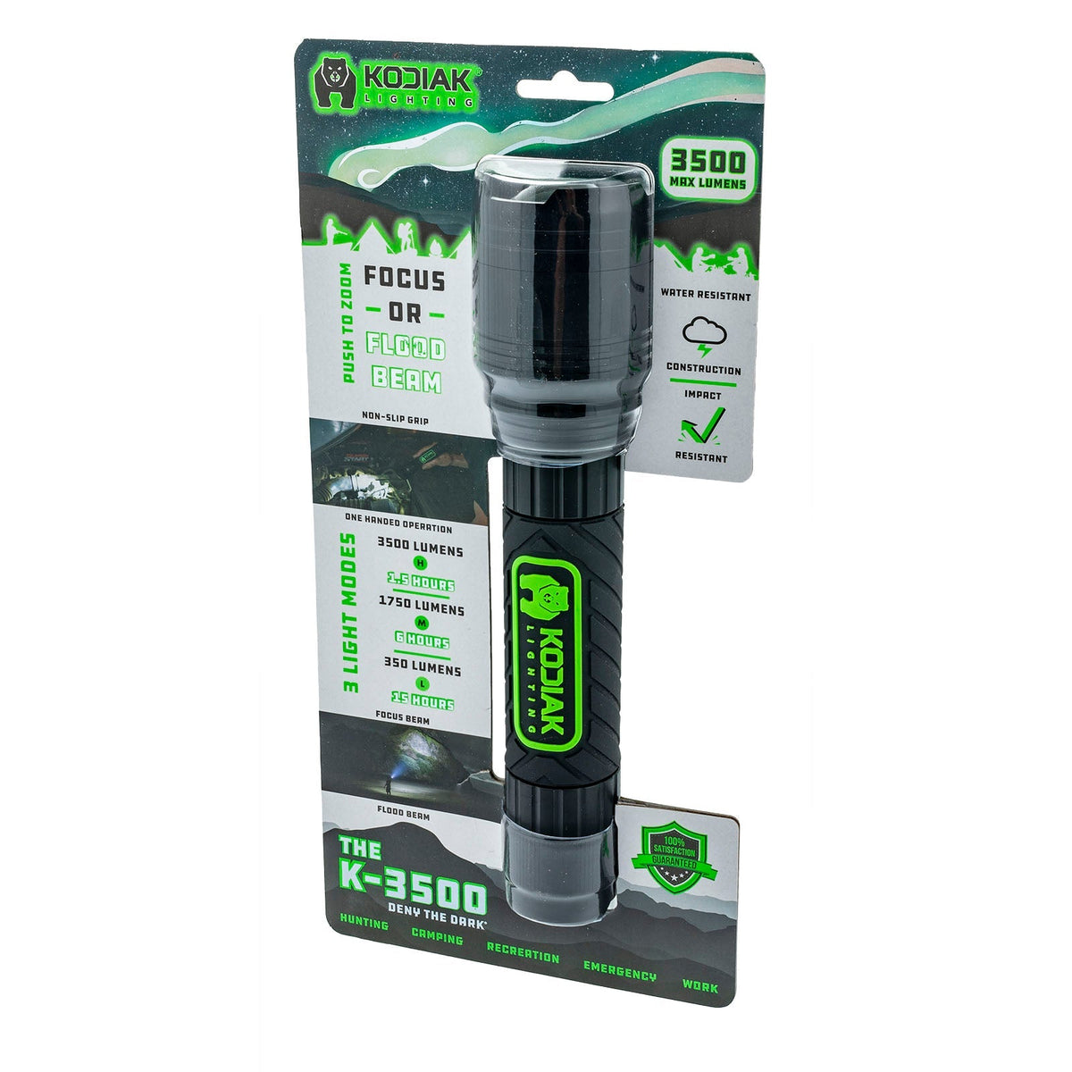 Kodiak® 3500 Lumen Rubber Grip Tactical Flashlight