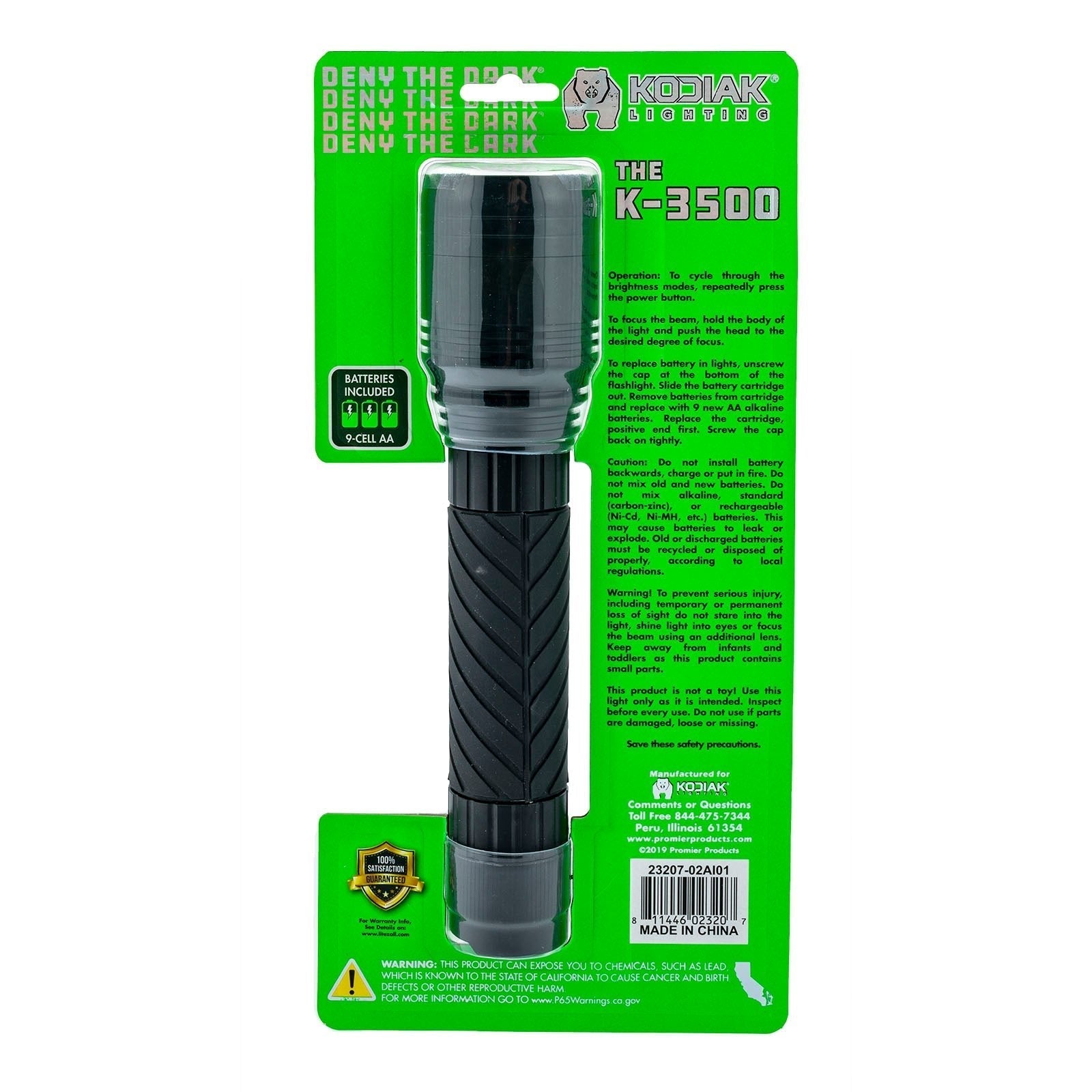 Kodiak® 3500 Lumen Rubber Grip Tactical Flashlight