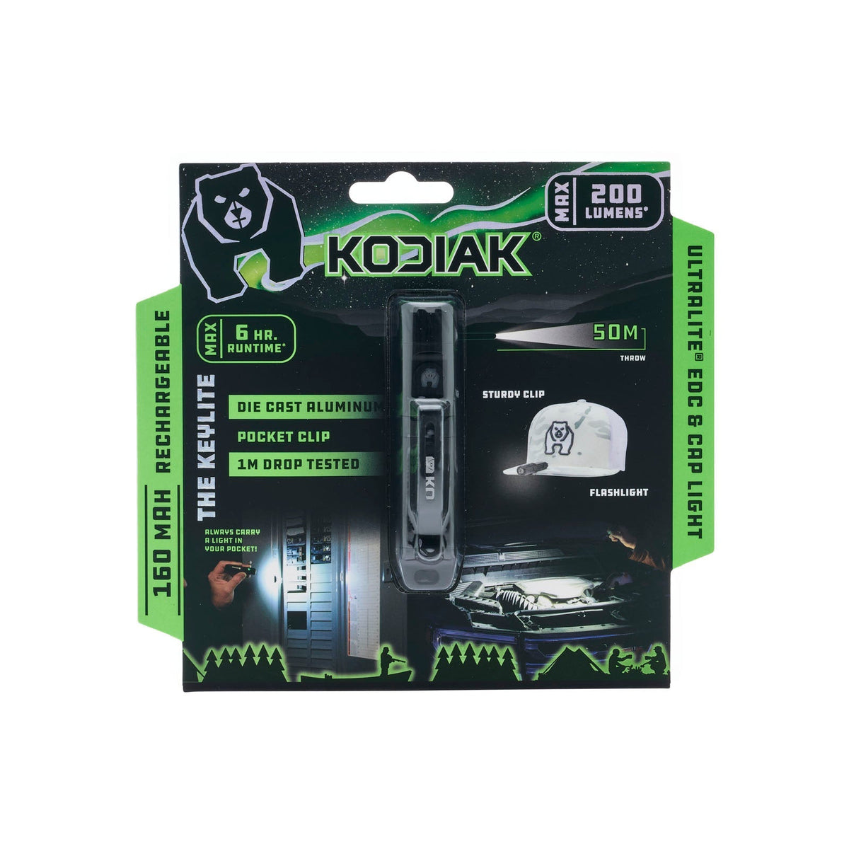 Kodiak® 200 Lumen Keylite Rechargeable Keychain Torch with Clip