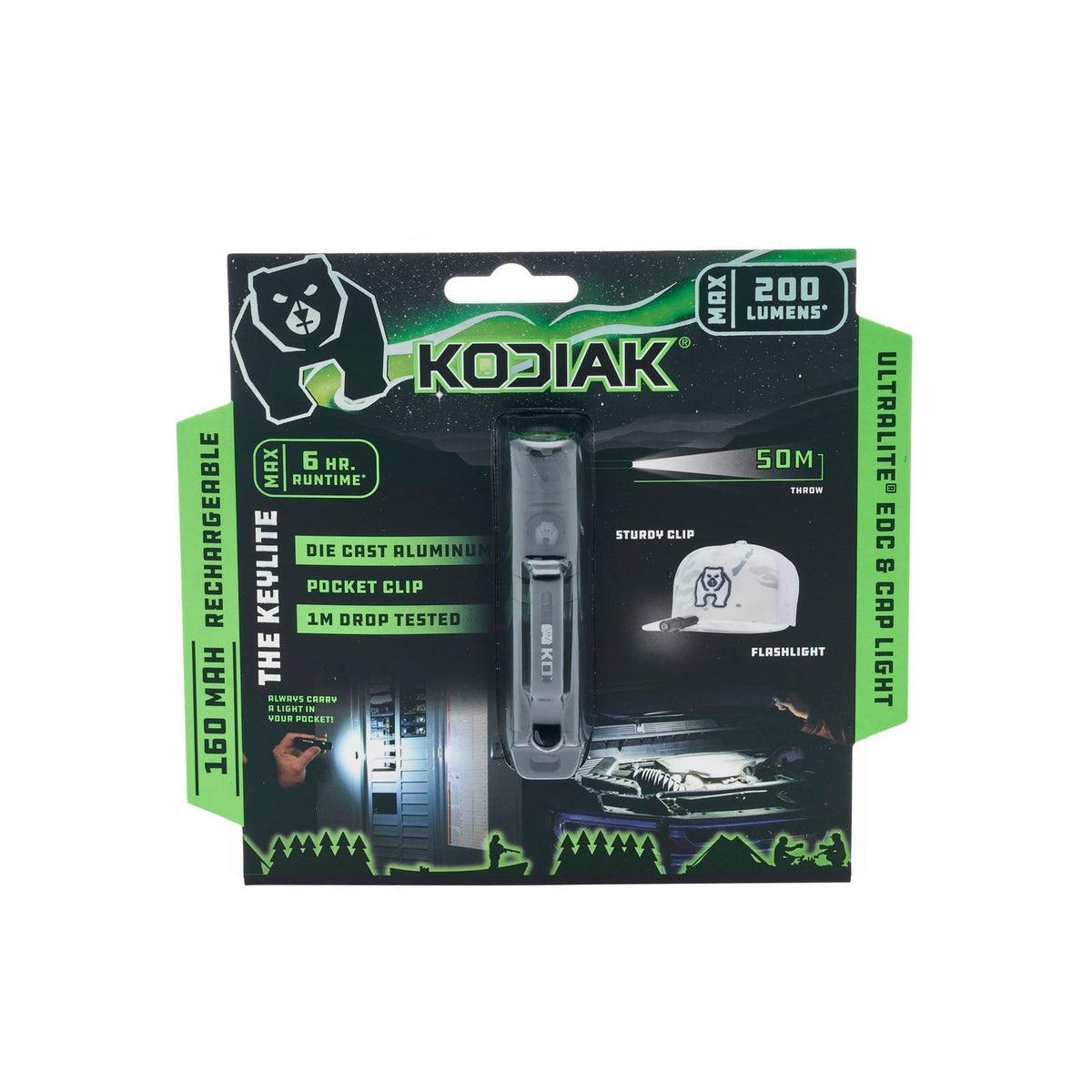 Kodiak® 200 Lumen Keylite Rechargeable Keychain Torch with Clip