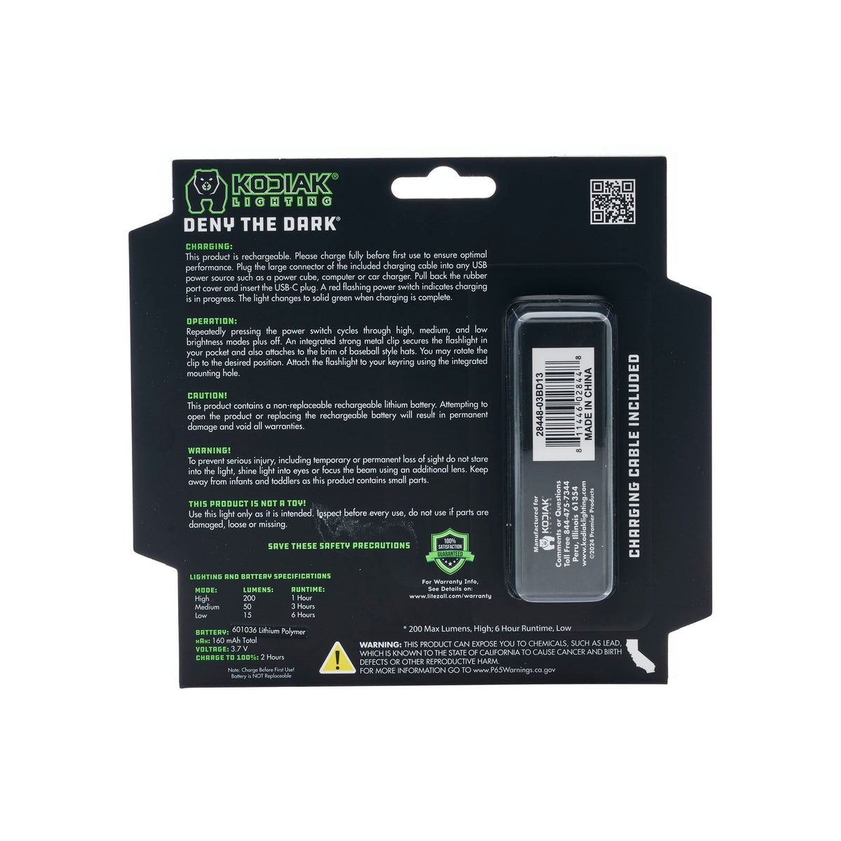 Kodiak® 200 Lumen Keylite Rechargeable Keychain Torch with Clip