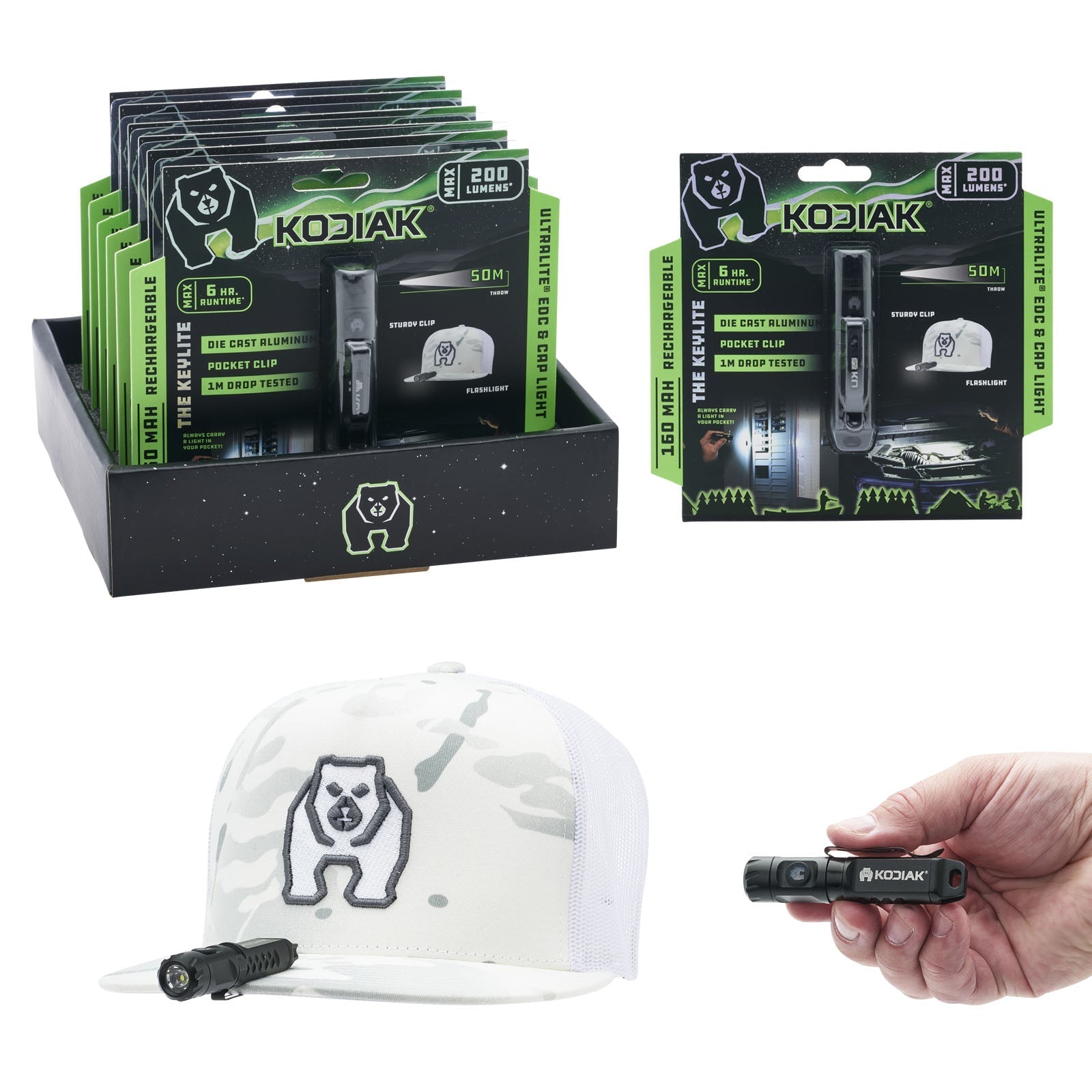 Kodiak® 200 Lumen Keylite Rechargeable Keychain Torch with Clip