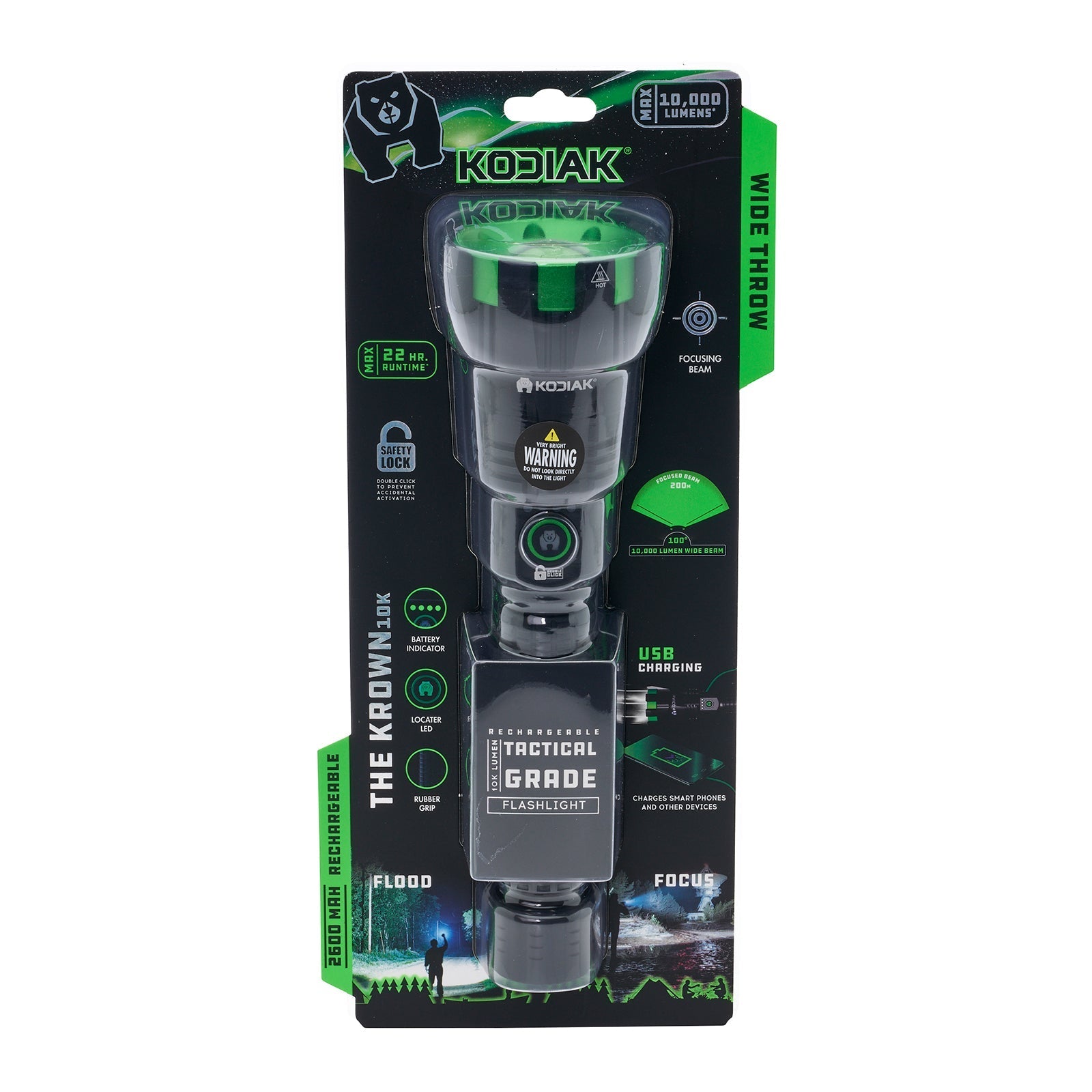 Kodiak® Krown Rechargeable 10000Lumen Tactical Flashlight with Power Bank