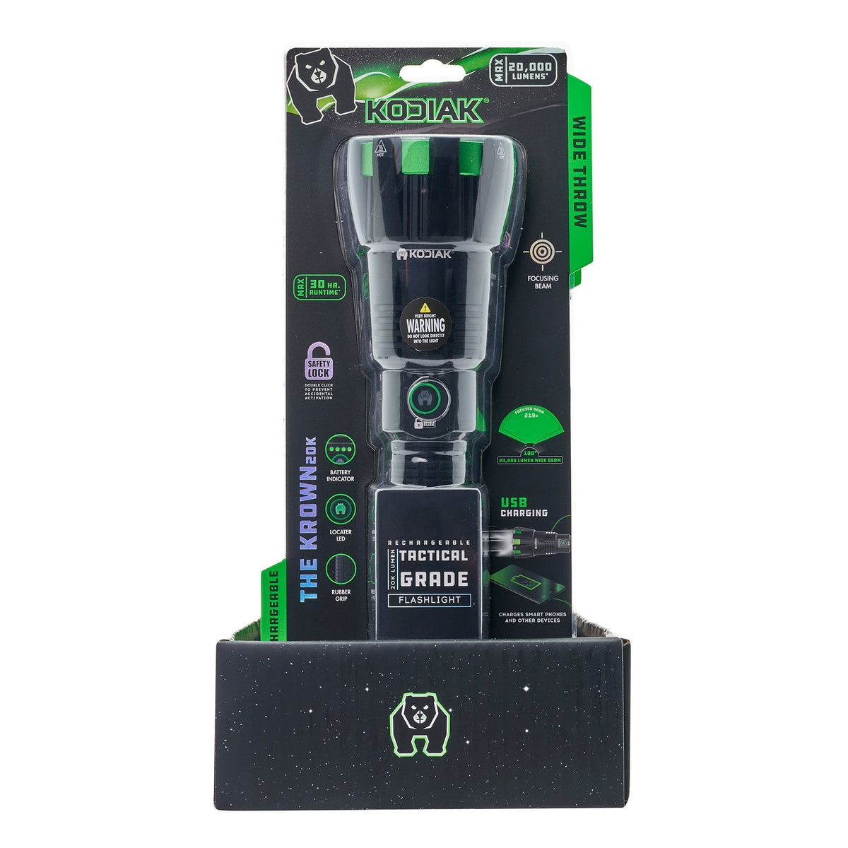 Kodiak® Krown Rechargeable 20000 Lumen Tactical Flashlight with Power Bank