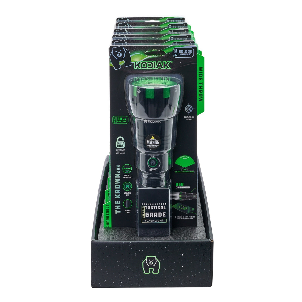 Kodiak® Krown Rechargeable 20000 Lumen Tactical Flashlight with Power Bank