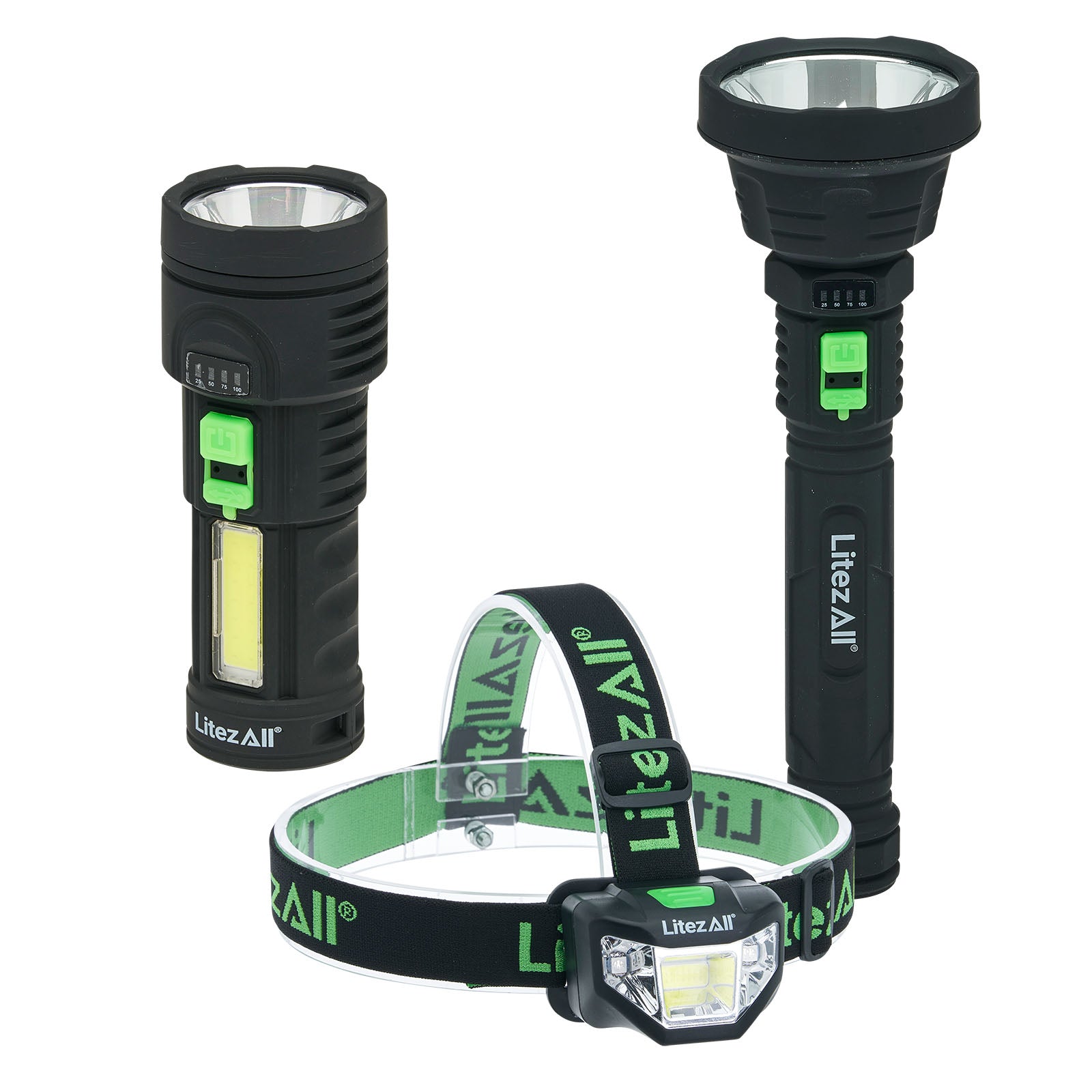 LitezAll® Rechargeable Flashlight and Headlamp Combo Pack
