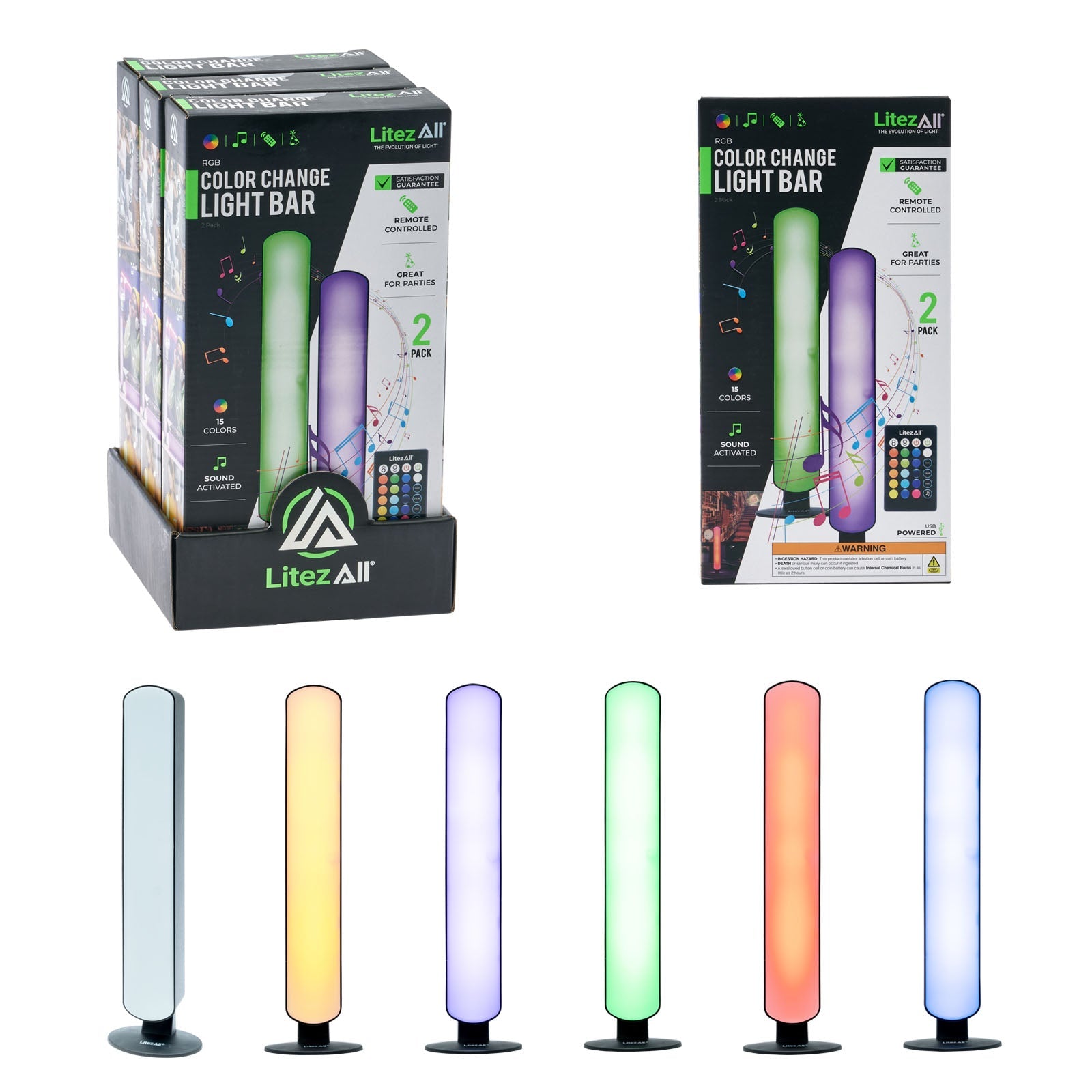 LitezAll USB Powered RGB Sound - Activated Light Bar 2 Pack - LitezAll - Novelties - 1