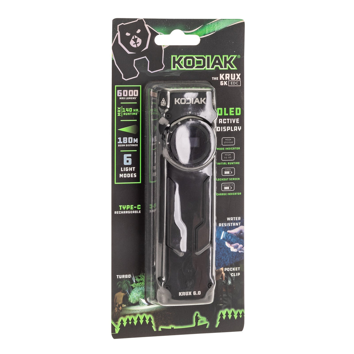Kodiak® 6,000 Lumen Krux Rechargeable EDC Torch with LCD